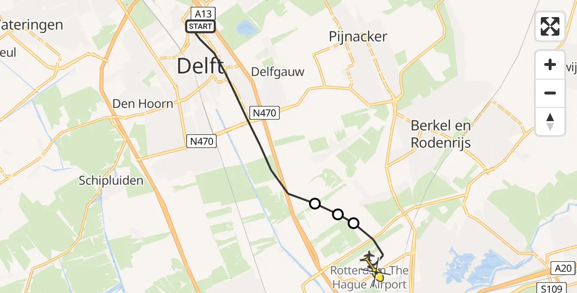 Routekaart van de vlucht: Lifeliner 2 naar Rotterdam The Hague Airport, Koepoortstraat