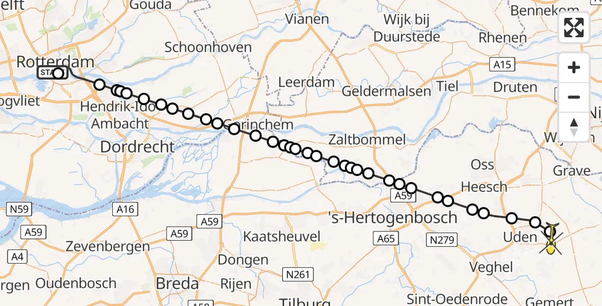 Routekaart van de vlucht: Lifeliner 3 naar Vliegbasis Volkel, Nieuwe Maas