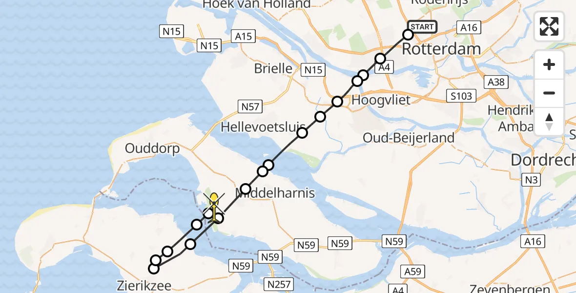 Routekaart van de vlucht: Lifeliner 2 naar Dirksland, Sidelingepad
