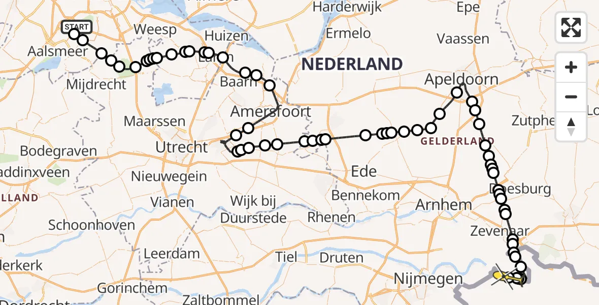 Routekaart van de vlucht: Politiehelikopter naar Spijk, E.L.T.A. straat