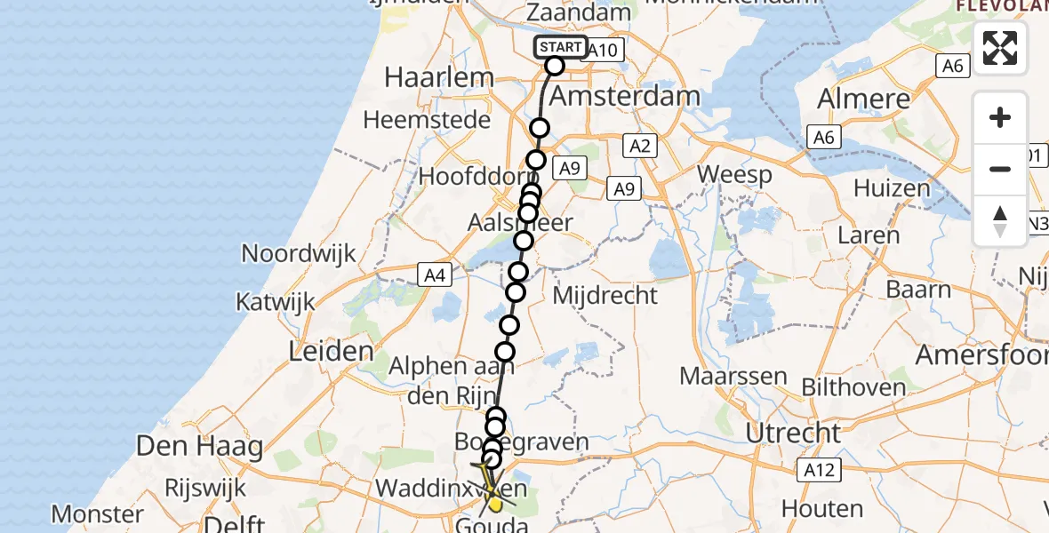 Routekaart van de vlucht: Lifeliner 1 naar Reeuwijk, Nieuw-Zeelandweg