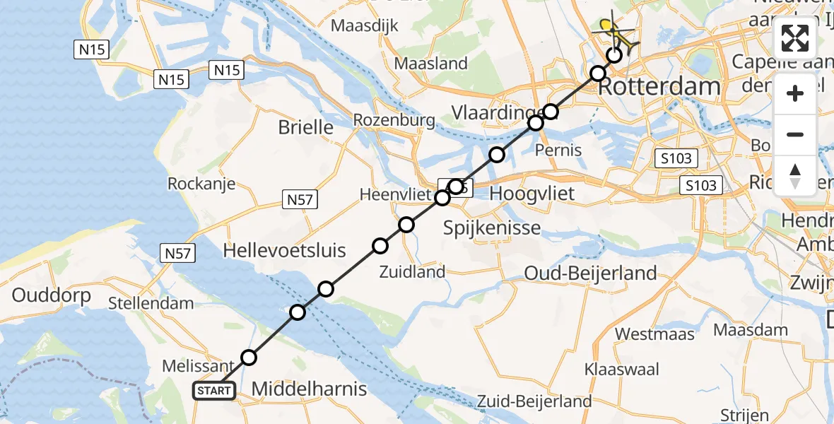 Routekaart van de vlucht: Lifeliner 2 naar Rotterdam The Hague Airport, Staakweg