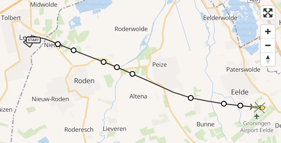 Routekaart van de vlucht: Lifeliner 4 naar Groningen Airport Eelde, Oldenoert