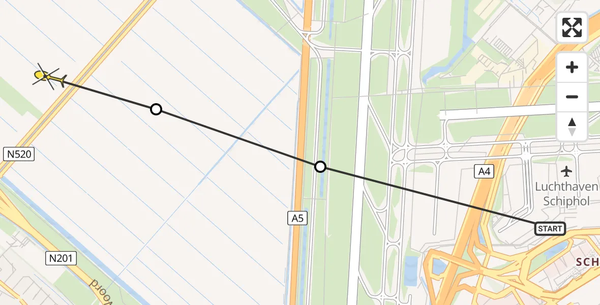 Routekaart van de vlucht: Politieheli naar Hoofddorp, Rijnlanderweg