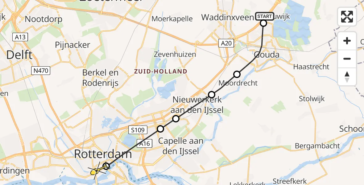 Routekaart van de vlucht: Lifeliner 1 naar Erasmus MC, Ruigenburg