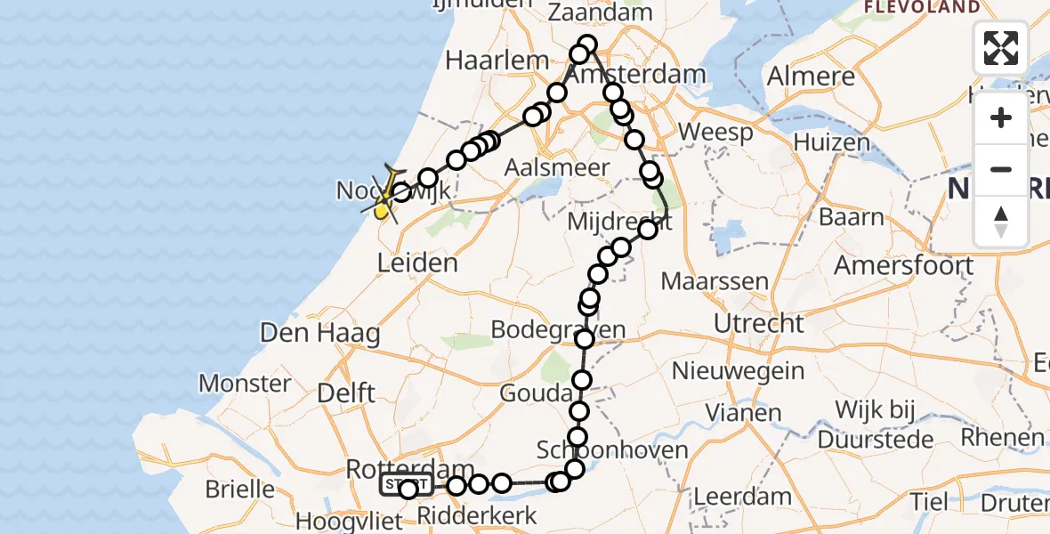 Routekaart van de vlucht: Lifeliner 1 naar Noordwijk, Sint-Jobsweg