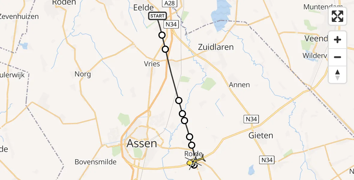 Routekaart van de vlucht: Lifeliner 4 naar Rolde, Brink