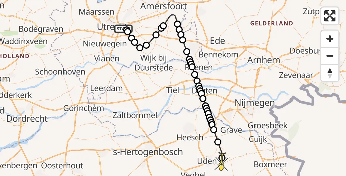 Routekaart van de vlucht: Lifeliner 3 naar Vliegbasis Volkel, Tolakkerlaan