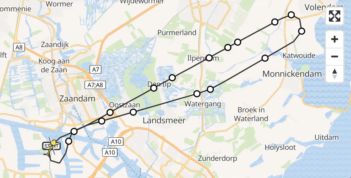Routekaart van de vlucht: Lifeliner 1 naar Amsterdam Heliport, Stadsstrand Kanaal Noord