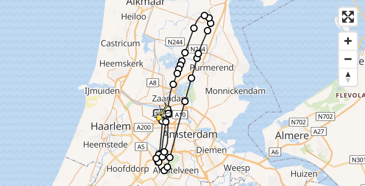 Routekaart van de vlucht: Lifeliner 1 naar Amsterdam Heliport, Nieuw-Zeelandweg