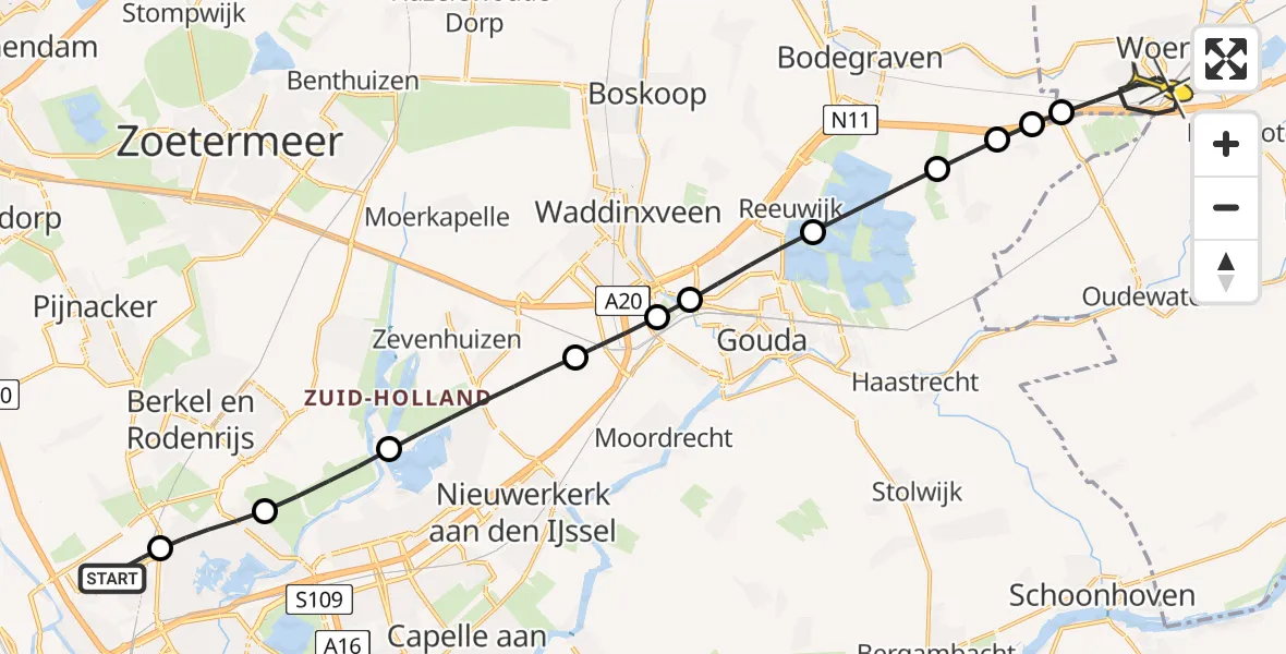 Routekaart van de vlucht: Lifeliner 2 naar Woerden, Volkelstraat