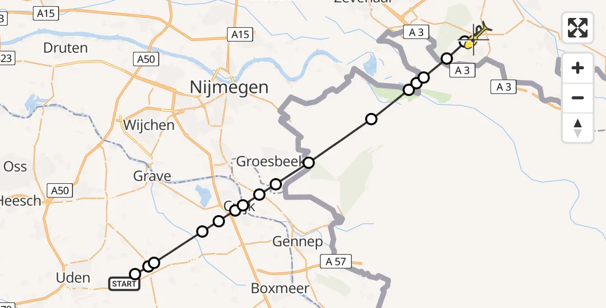 Routekaart van de vlucht: Lifeliner 3 naar Zeddam, Zeelandsedijk