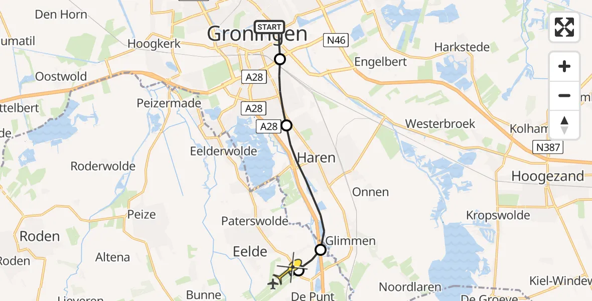 Routekaart van de vlucht: Lifeliner 4 naar Groningen Airport Eelde, Barkmolenstraat
