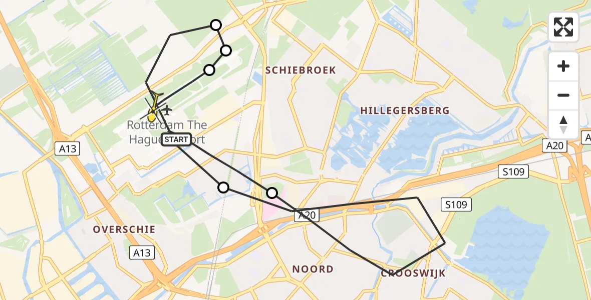 Routekaart van de vlucht: Lifeliner 2 naar Rotterdam The Hague Airport, Tinbergenlaan