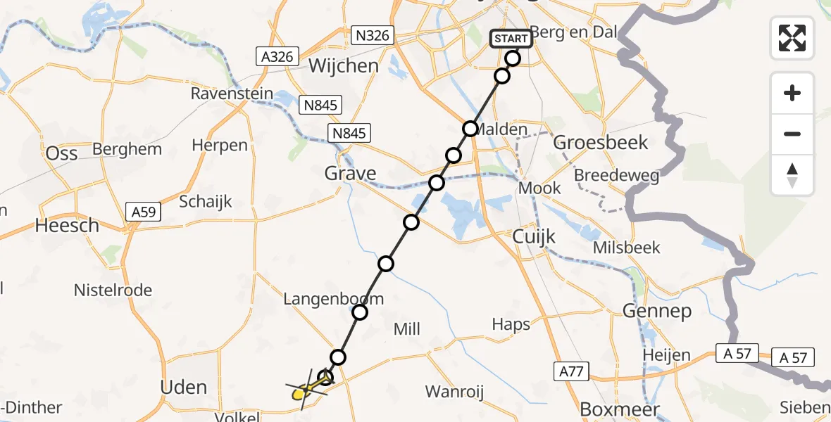 Routekaart van de vlucht: Lifeliner 3 naar Vliegbasis Volkel, Heyendaalseweg