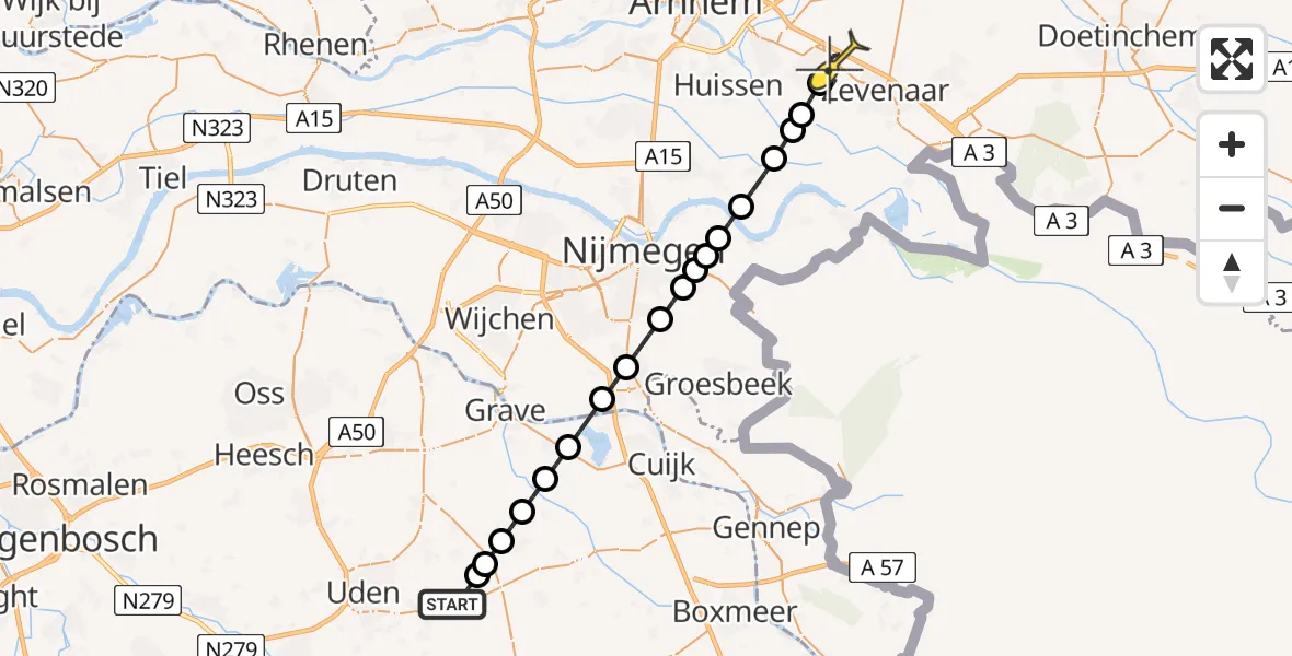Routekaart van de vlucht: Lifeliner 3 naar Duiven, Vergertlaan