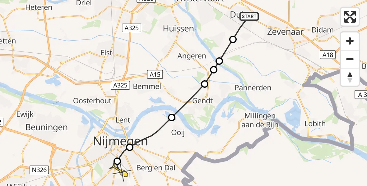 Routekaart van de vlucht: Lifeliner 3 naar Radboud Universitair Medisch Centrum, 't Holland