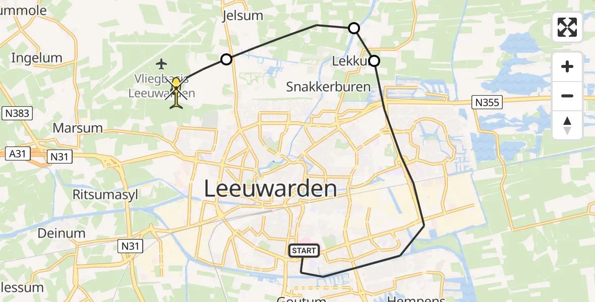 Routekaart van de vlucht: Ambulancehelikopter naar Vliegbasis Leeuwarden, Aldlânsdyk