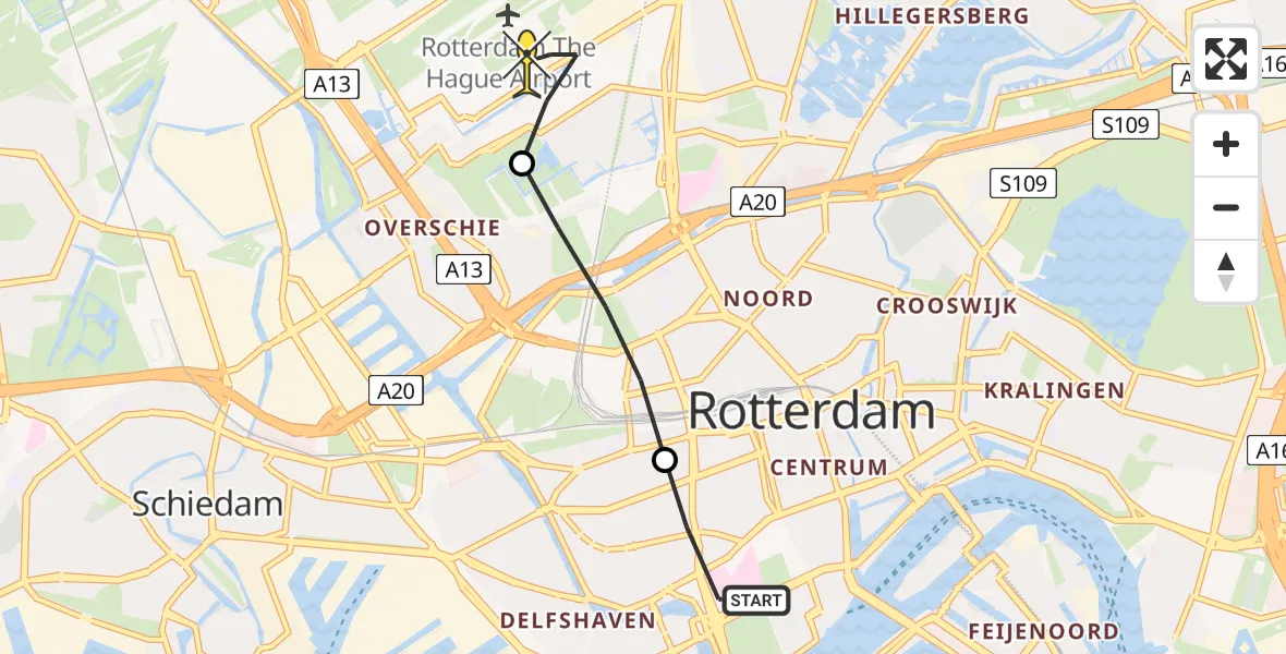 Routekaart van de vlucht: Lifeliner 2 naar Rotterdam The Hague Airport, Schietbaanlaan