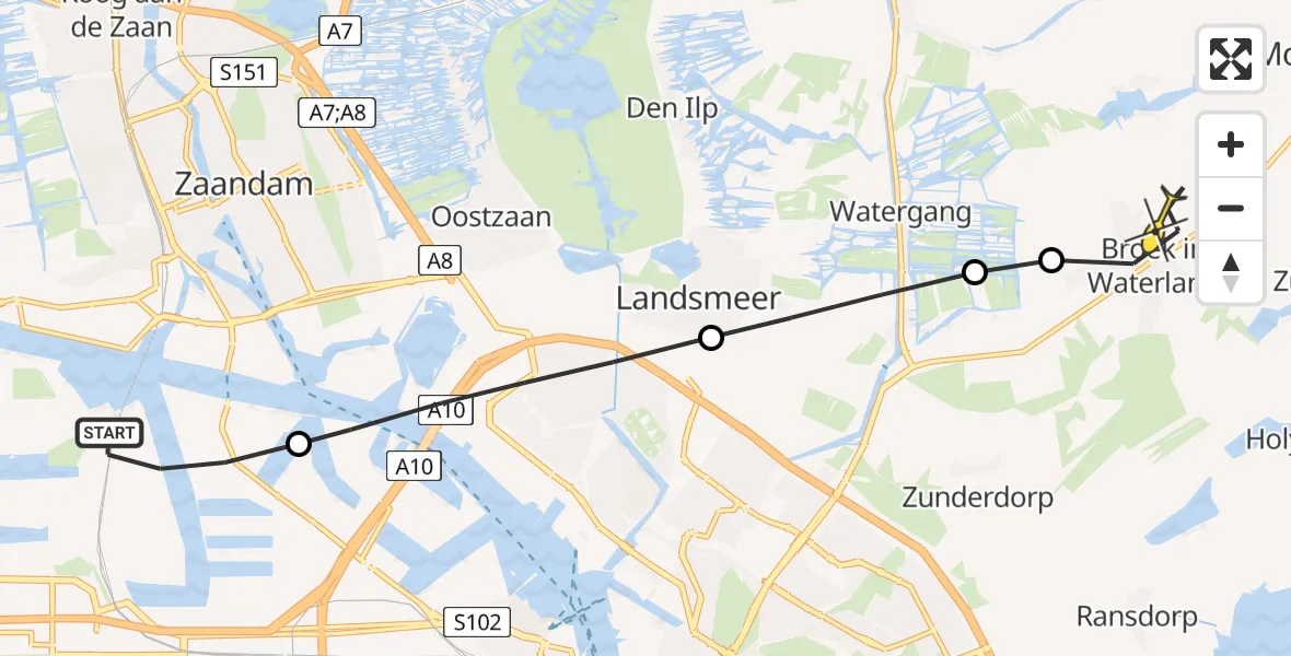 Routekaart van de vlucht: Lifeliner 1 naar Broek in Waterland, Westhavenweg