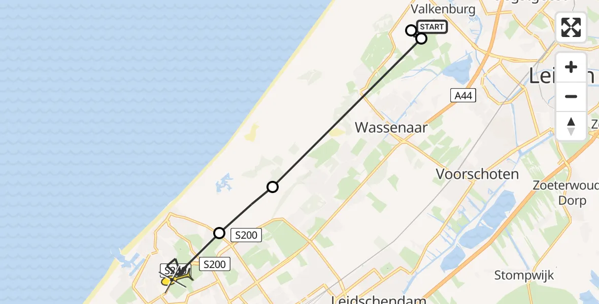 Routekaart van de vlucht: Politieheli naar Den Haag, Marinevliegkamp
