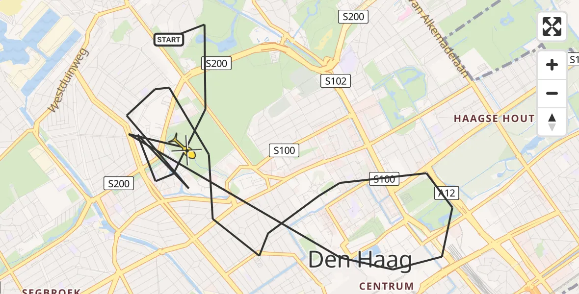 Routekaart van de vlucht: Politiehelikopter naar Den Haag, Adriaan Goekooplaan