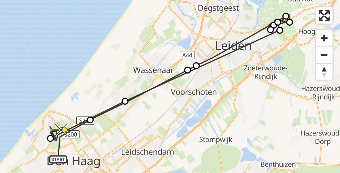 Routekaart van de vlucht: Politieheli naar Den Haag, Ver-Huëllweg