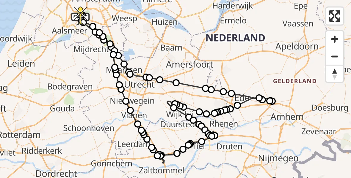 Vluchtroute Politiehelikopter van Schiphol naar Schiphol