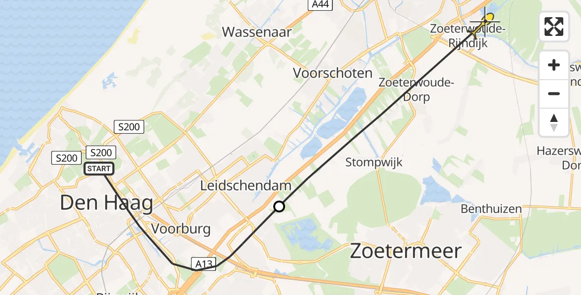 Routekaart van de vlucht: Politiehelikopter naar Leiderdorp, Prinsessegracht