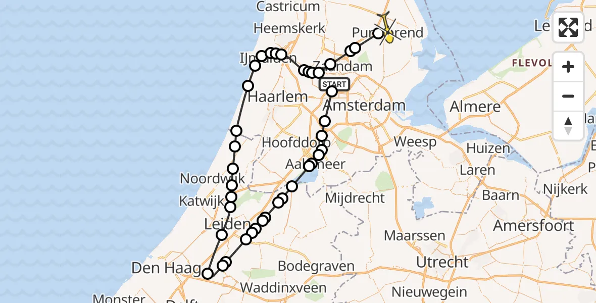 Routekaart van de vlucht: Lifeliner 1 naar Purmerend, Westpoortweg