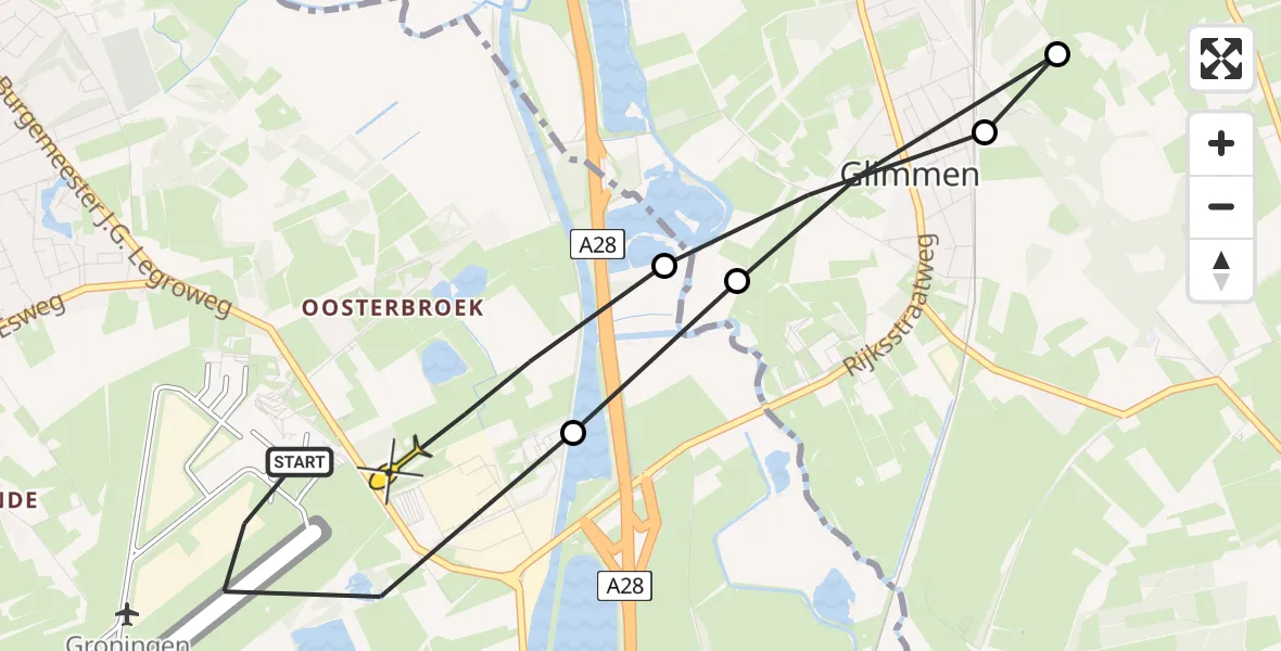 Routekaart van de vlucht: Lifeliner 4 naar Groningen Airport Eelde, Bongveen