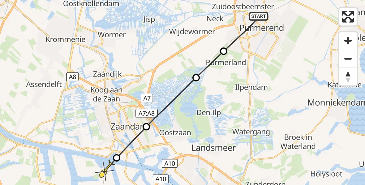 Routekaart van de vlucht: Lifeliner 1 naar Amsterdam Heliport, Anjelierenstraat