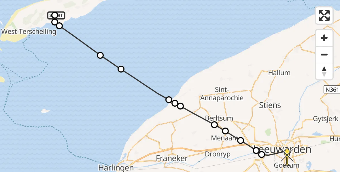 Routekaart van de vlucht: Ambulancehelikopter naar Leeuwarden, Kallandspad