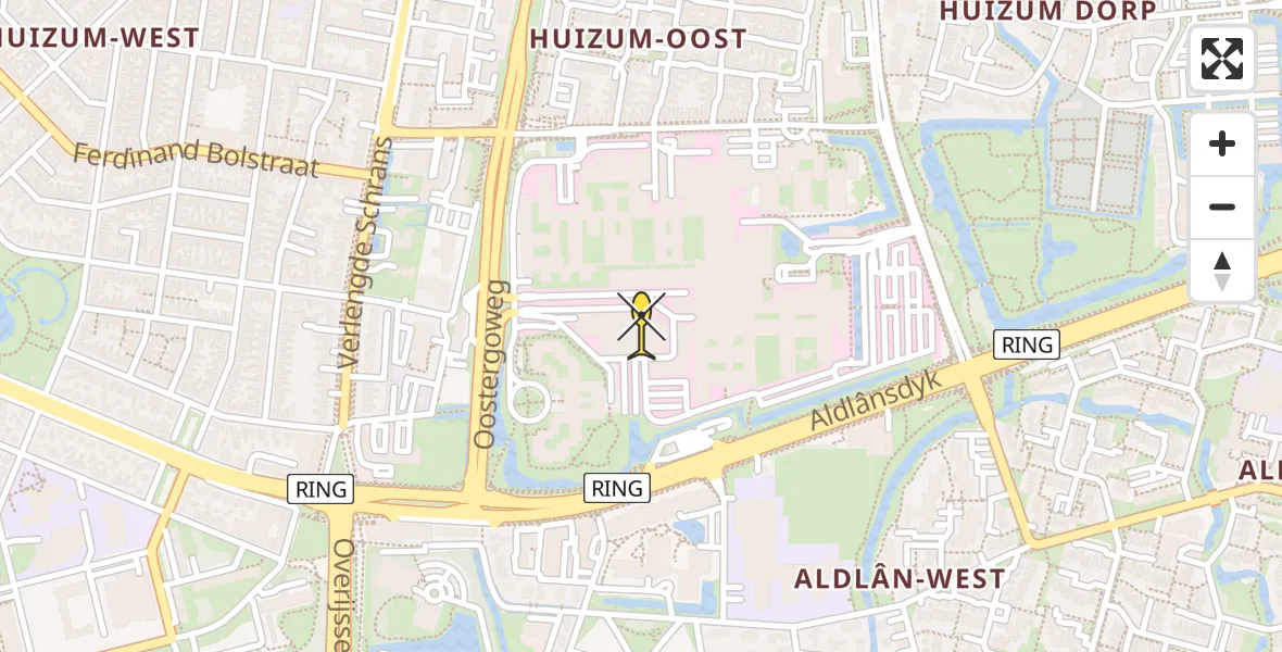 Routekaart van de vlucht: Ambulancehelikopter naar Leeuwarden