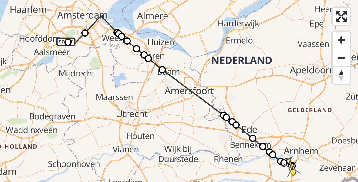 Routekaart van de vlucht: Politiehelikopter naar Elst, Wimbledonpark