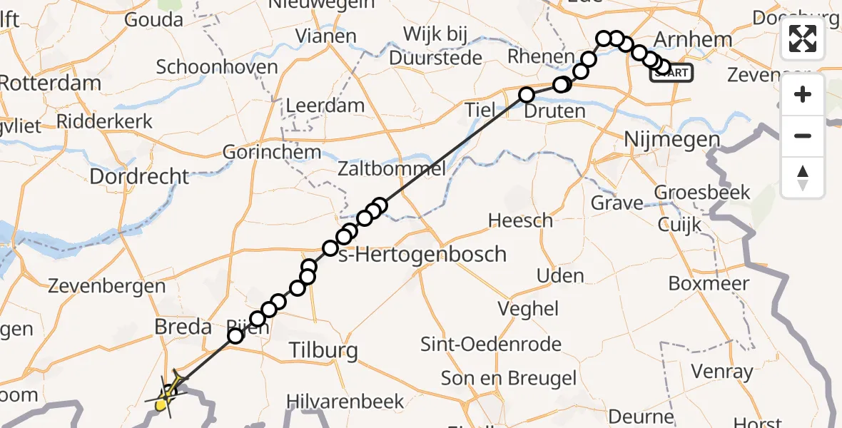 Routekaart van de vlucht: Politiehelikopter naar Breda, Rijksweg-Noord