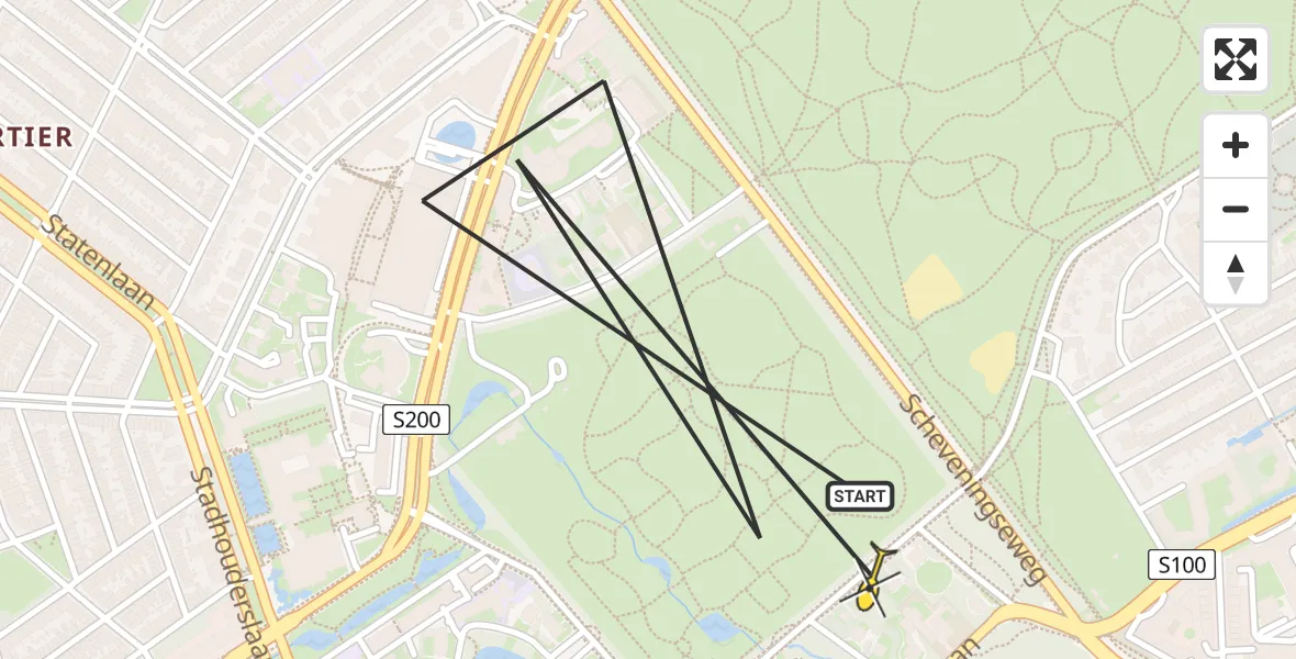 Routekaart van de vlucht: Politiehelikopter naar Den Haag, Jacob Catslaan