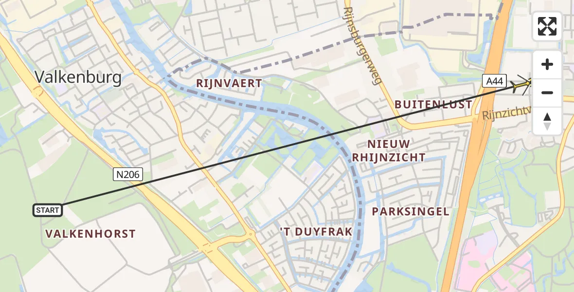 Routekaart van de vlucht: Politiehelikopter naar Oegstgeest, Homeruslaan