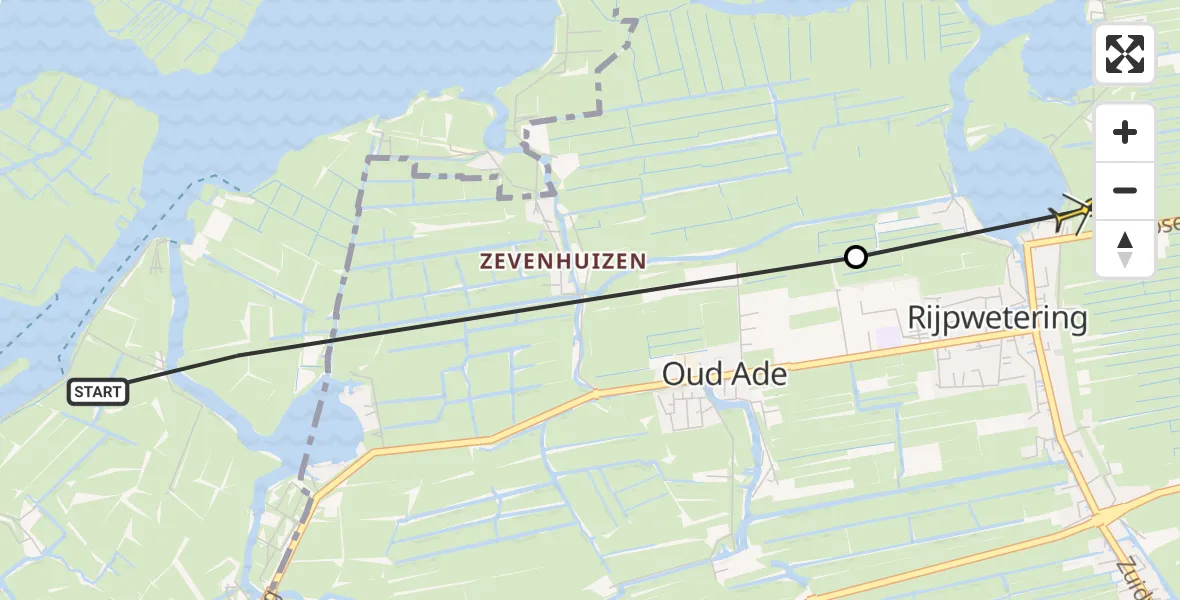 Routekaart van de vlucht: Politiehelikopter naar Rijpwetering, Akkerweg