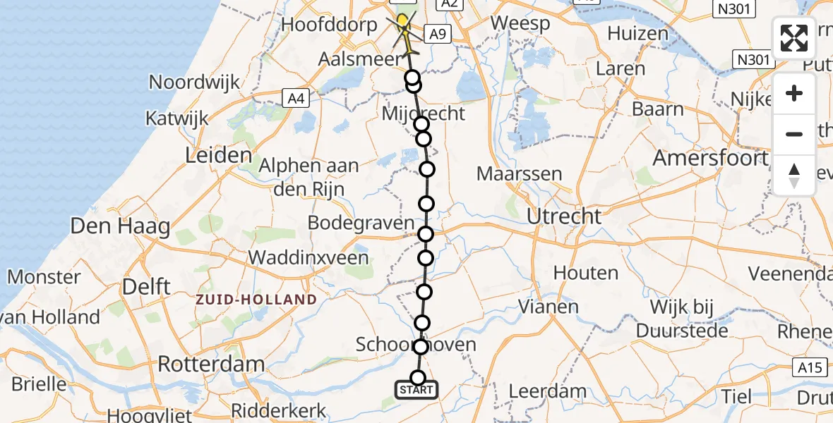 Routekaart van de vlucht: Politiehelikopter naar Amstelveen, Achterland