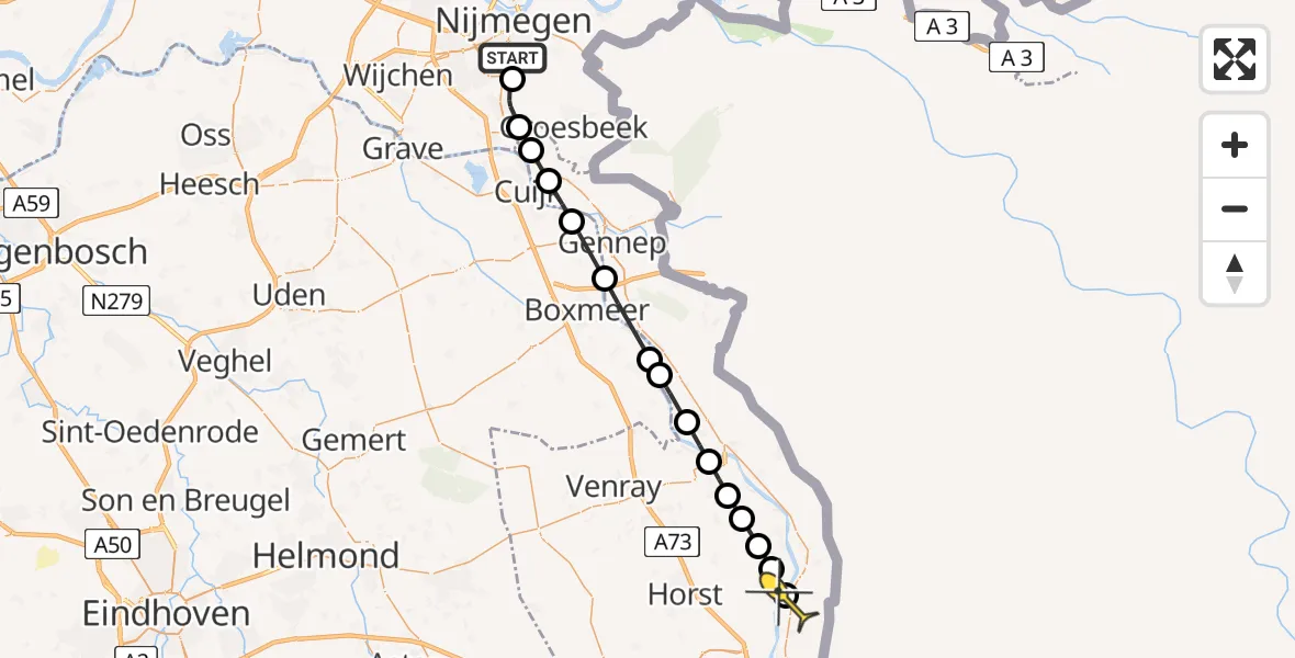 Routekaart van de vlucht: Lifeliner 3 naar Lomm, Heumensoord