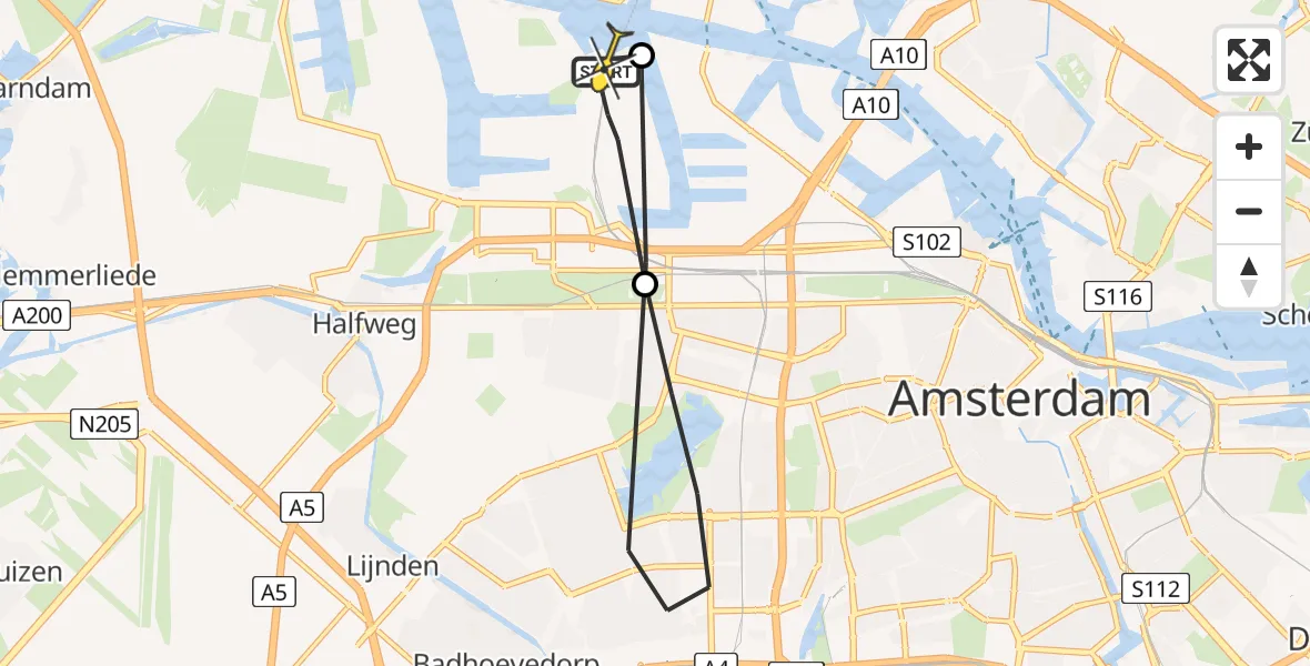 Routekaart van de vlucht: Lifeliner 1 naar Amsterdam Heliport, Maltaweg