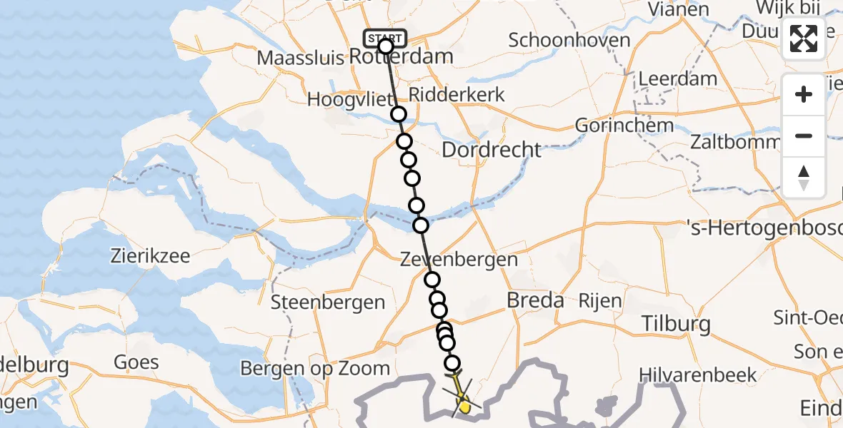 Routekaart van de vlucht: Lifeliner 2 naar Zundert, Nieuwe Kleiweg