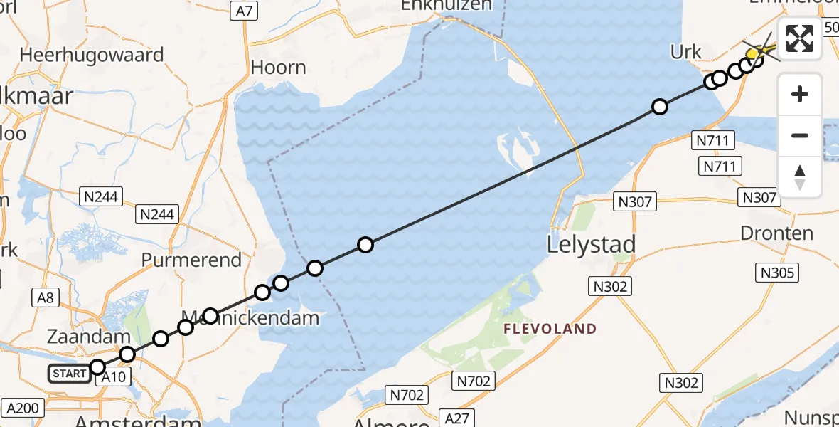 Routekaart van de vlucht: Lifeliner 1 naar Nagele, Westhaven