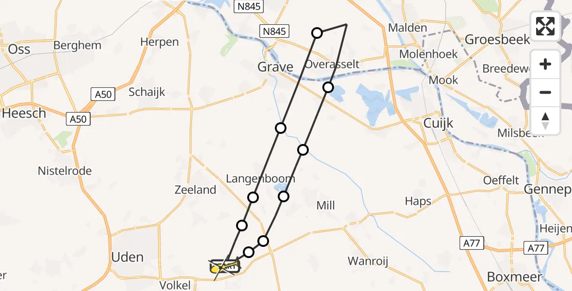 Routekaart van de vlucht: Lifeliner 3 naar Vliegbasis Volkel, Zeelandsedijk