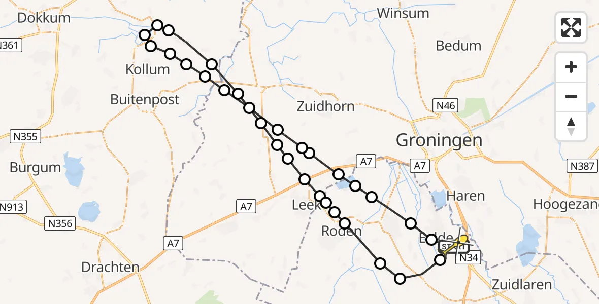 Routekaart van de vlucht: Lifeliner 4 naar Groningen Airport Eelde, Hoofdweg