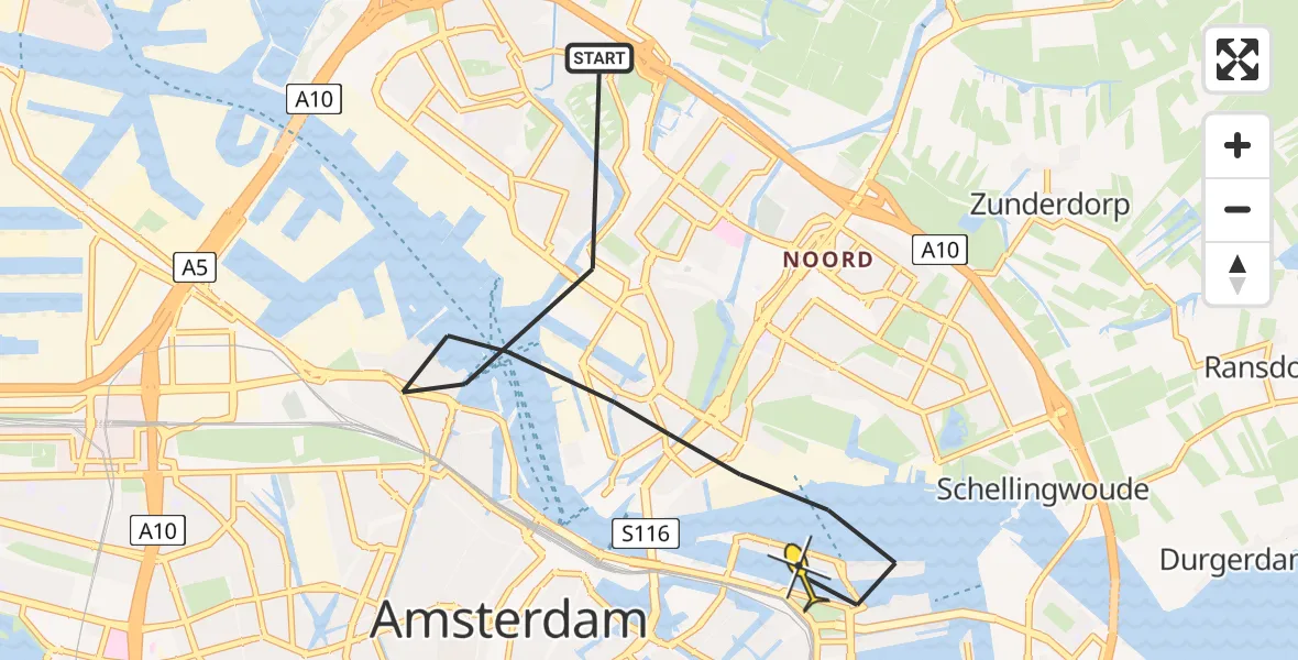 Vluchtroute Politiehelikopter van Amsterdam naar Amsterdam