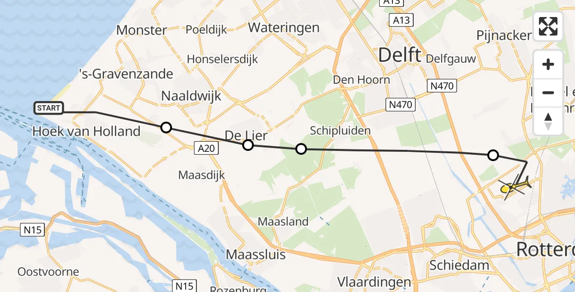 Routekaart van de vlucht: Lifeliner 2 naar Rotterdam The Hague Airport, Strandweg