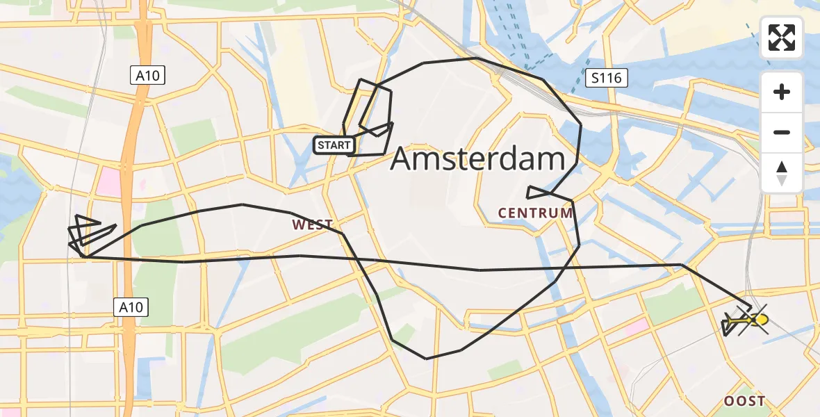 Vluchtroute Politiehelikopter van Amsterdam naar Amsterdam