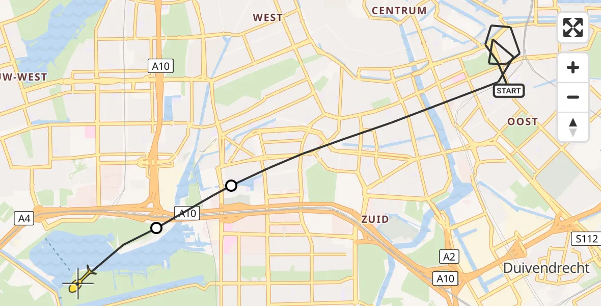 Vluchtroute Politiehelikopter van Amsterdam naar Amsterdam